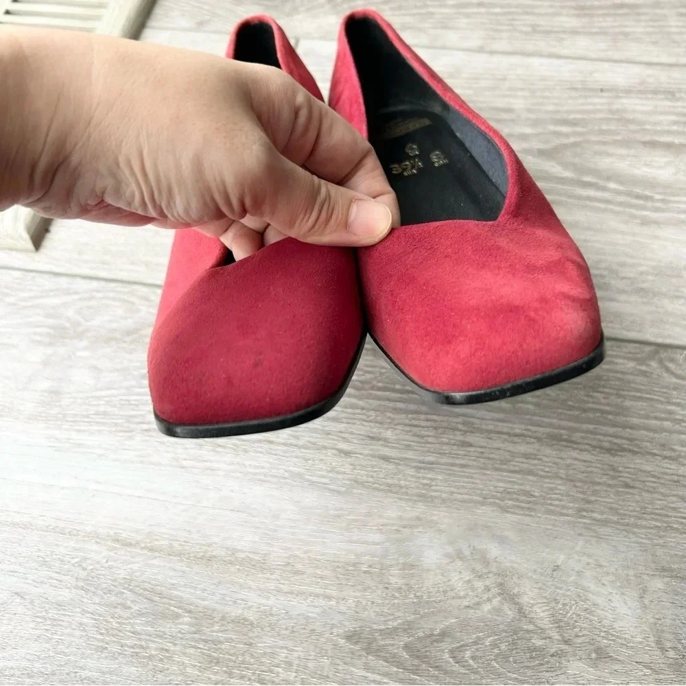 St. Michael Red Faux Suede Square Toe Block Heel Pumps - Picture 5 of 13